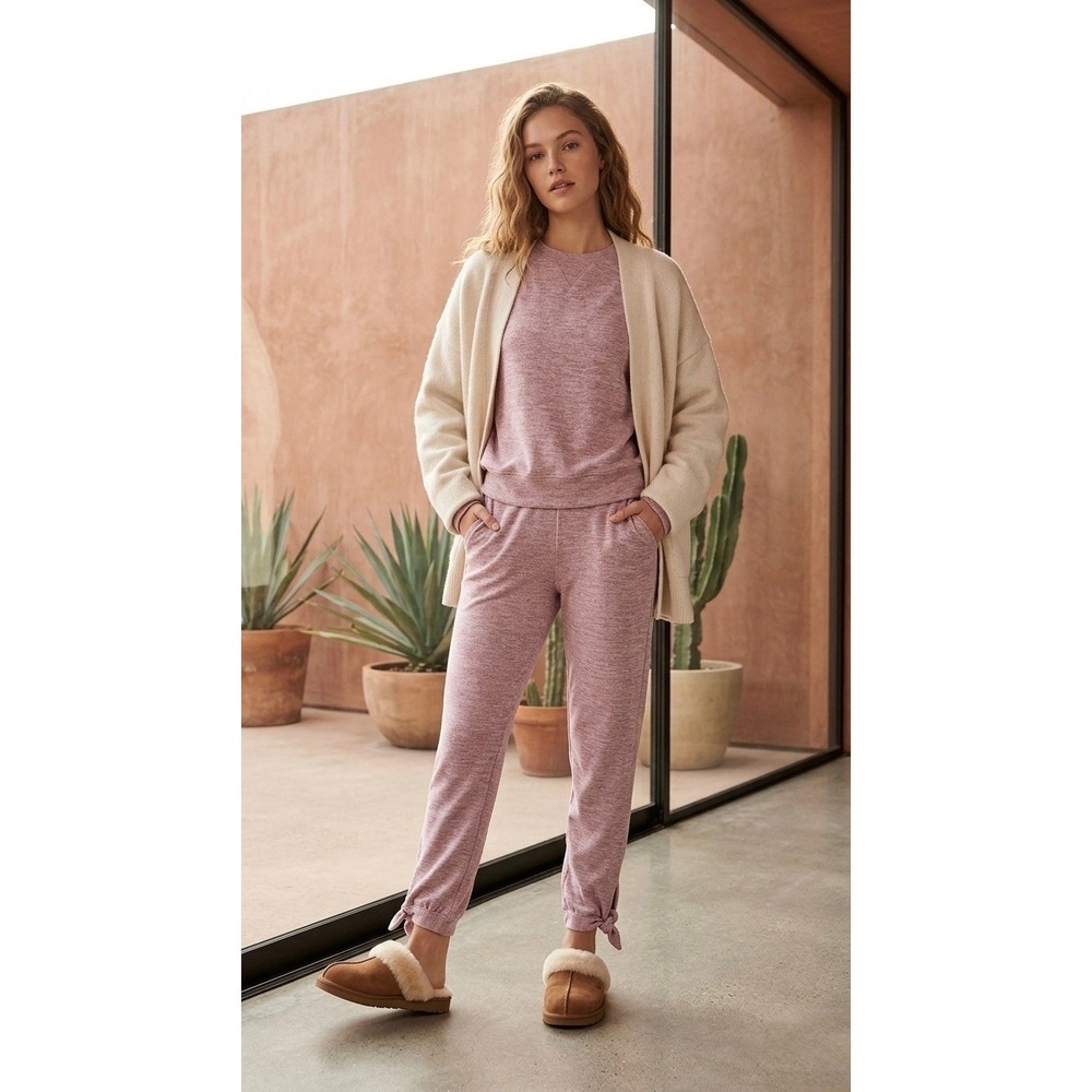 UGG Ashlee Double Knit Lounge Pants Pink Heathered Tie Cuff Joggers Size S